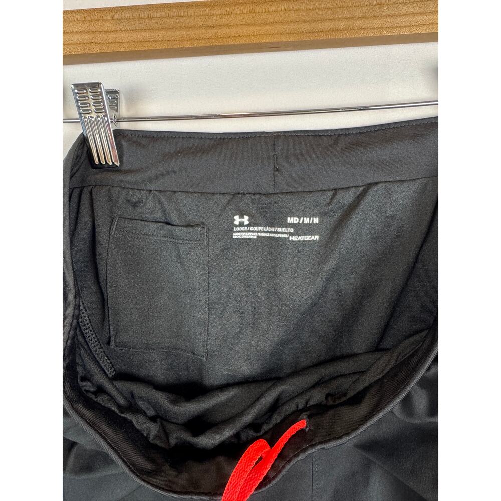 Women's Medium Under Armour Running Shorts Mesh Drawstring Black Coral - Picture 7 of 9